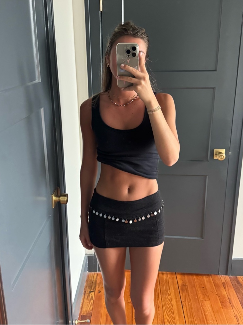 Black Mini Skirt with Silver Sequin Trim